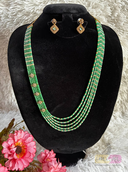 Swarovski & CZ Beaded 5 Layered Haram Necklace with Earrings Made4madams