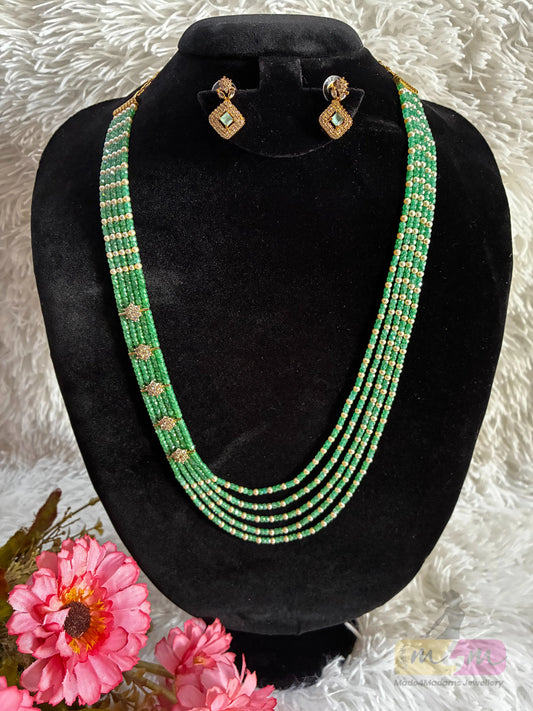 Swarovski & CZ Beaded 5 Layered Haram Necklace with Earrings Made4madams