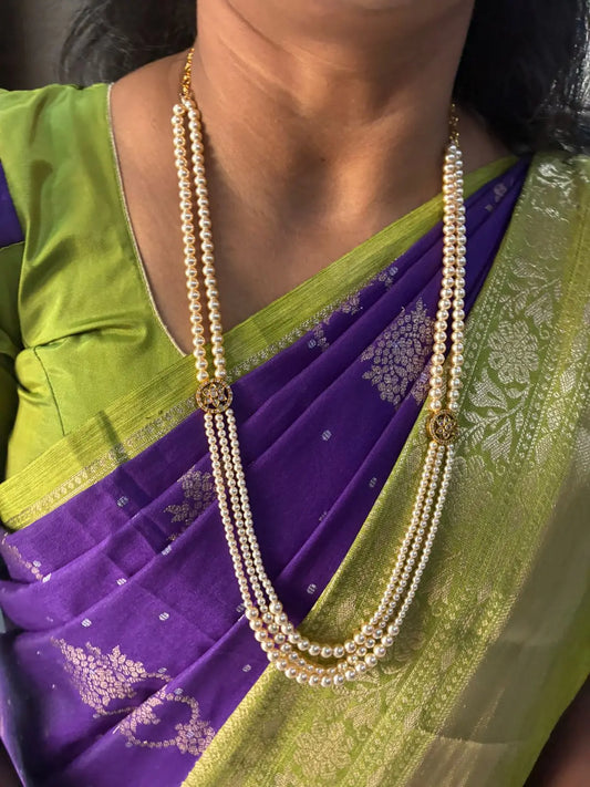 Handmade-Premium Swaroski Pearls 3-Layered Haram - Customization Available Made4Madams