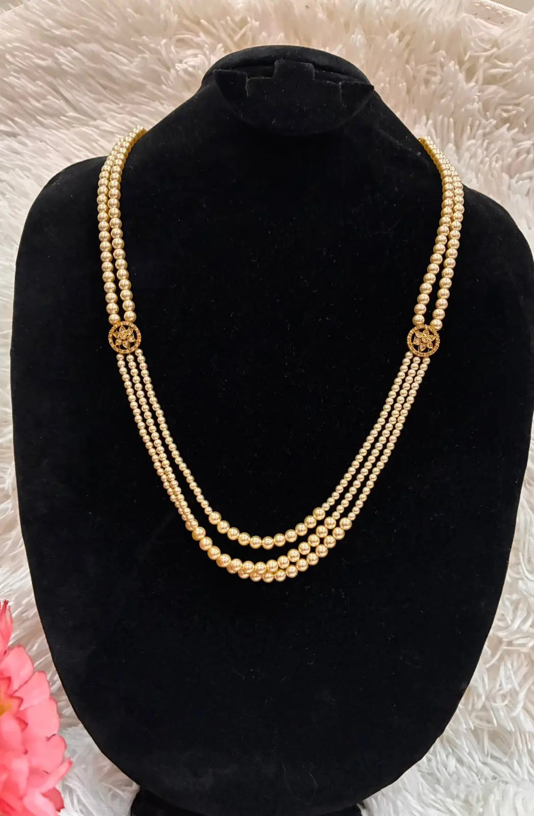 Handmade-Premium Swaroski Pearls 3-Layered Haram - Customization Available Made4Madams
