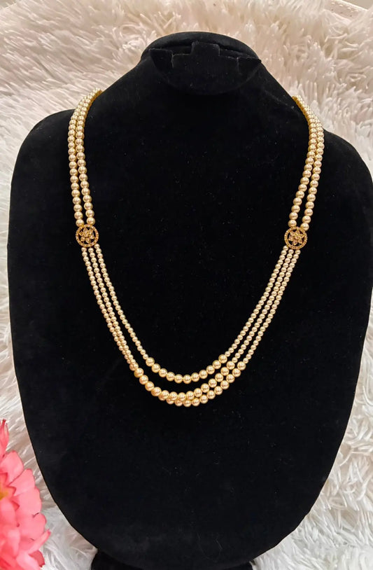Handmade-Premium Swaroski Pearls 3-Layered Haram - Customization Available Made4Madams