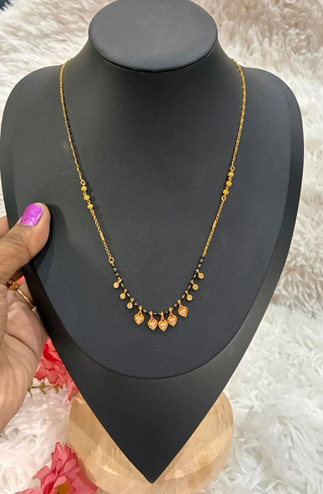 Micro gold plated chain with floral black bead chain Made4Madams