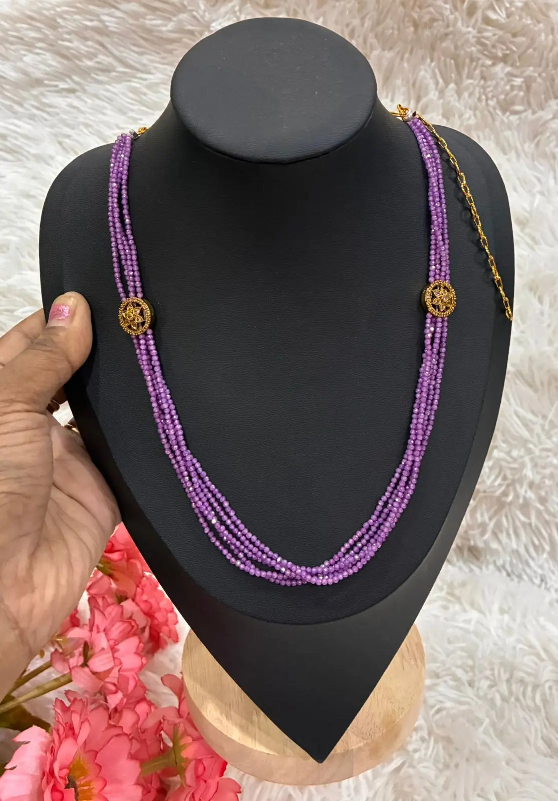 Handmade-Premium CZ Purple Beads 4-Layered Haram-Customization Available Made4Madams