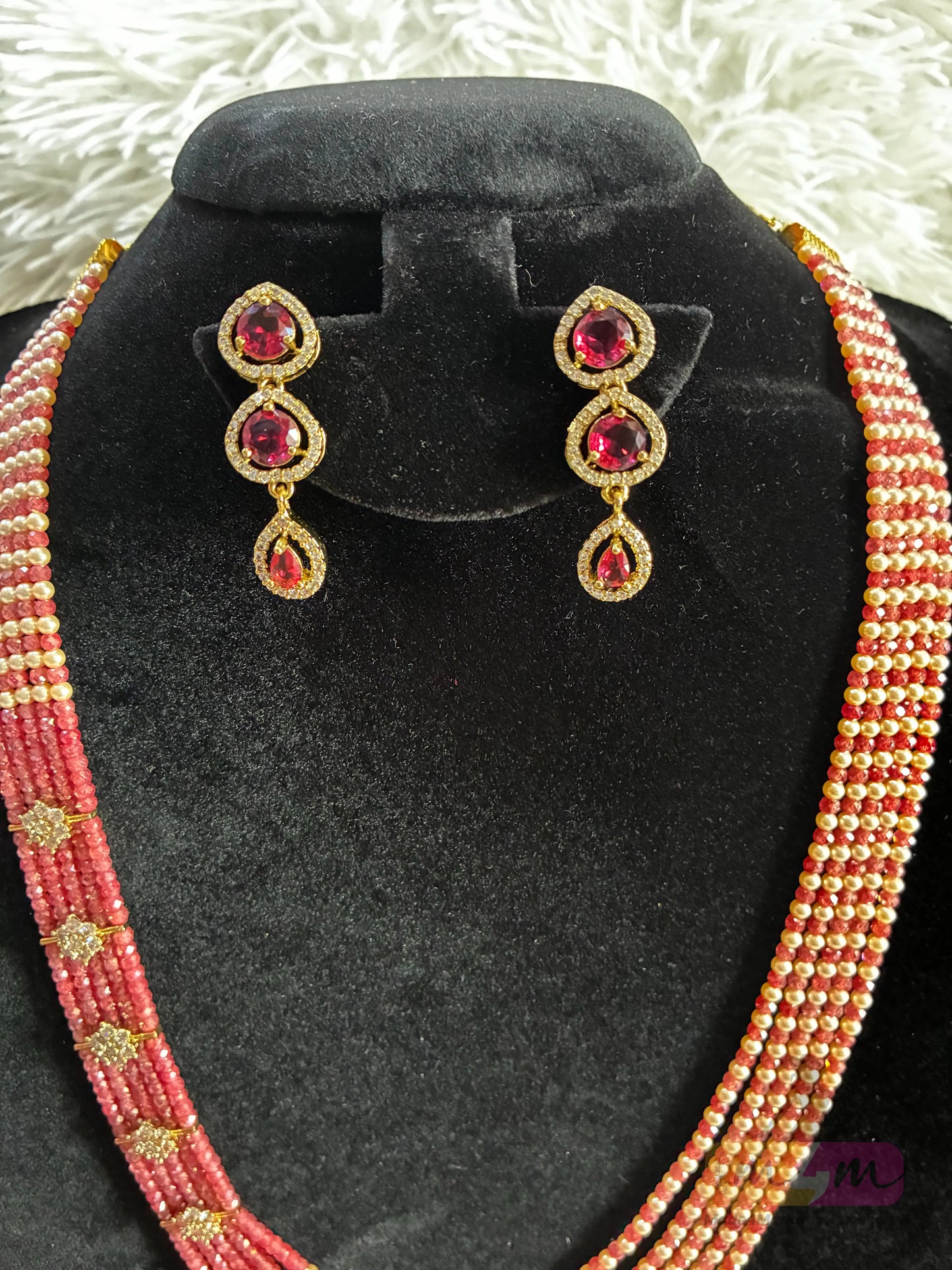 Swarovski & CZ Beaded 5 Layered Haram Necklace with Earrings Made4madams