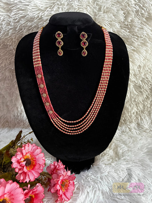 Swarovski & CZ Beaded 5 Layered Haram Necklace with Earrings Made4madams