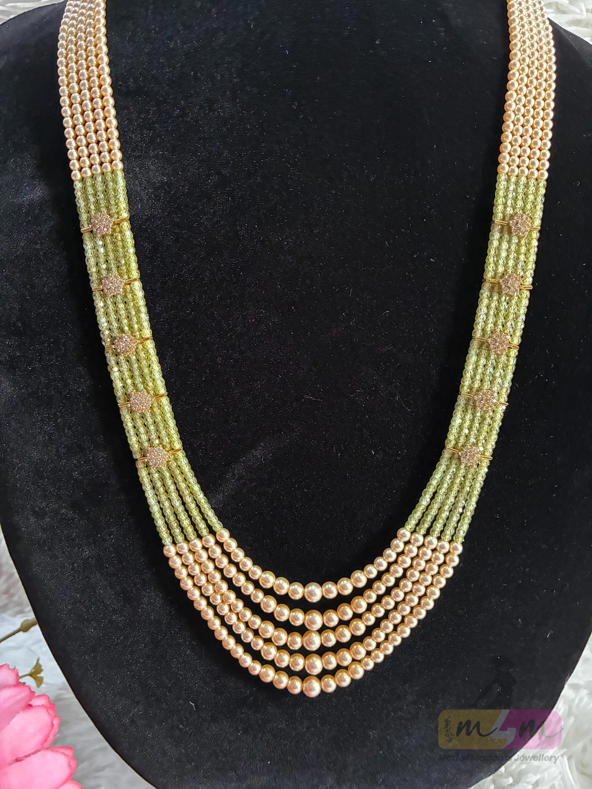 Swarovski & CZ Beaded 5 Layered Haram Necklace Made4Madams