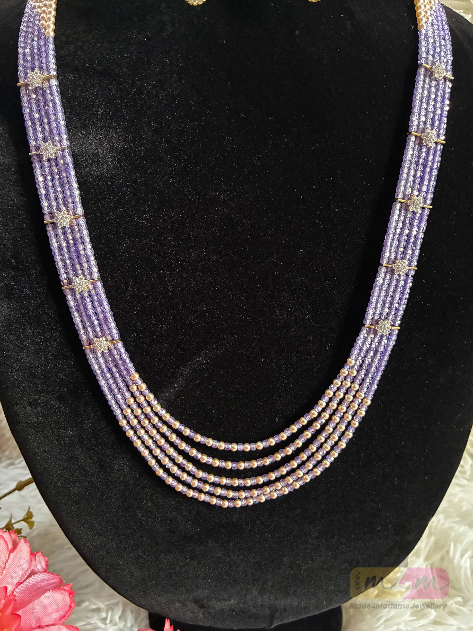 Original Swarovski & CZ Beaded 5 Layered Haram Necklace Made4Madams