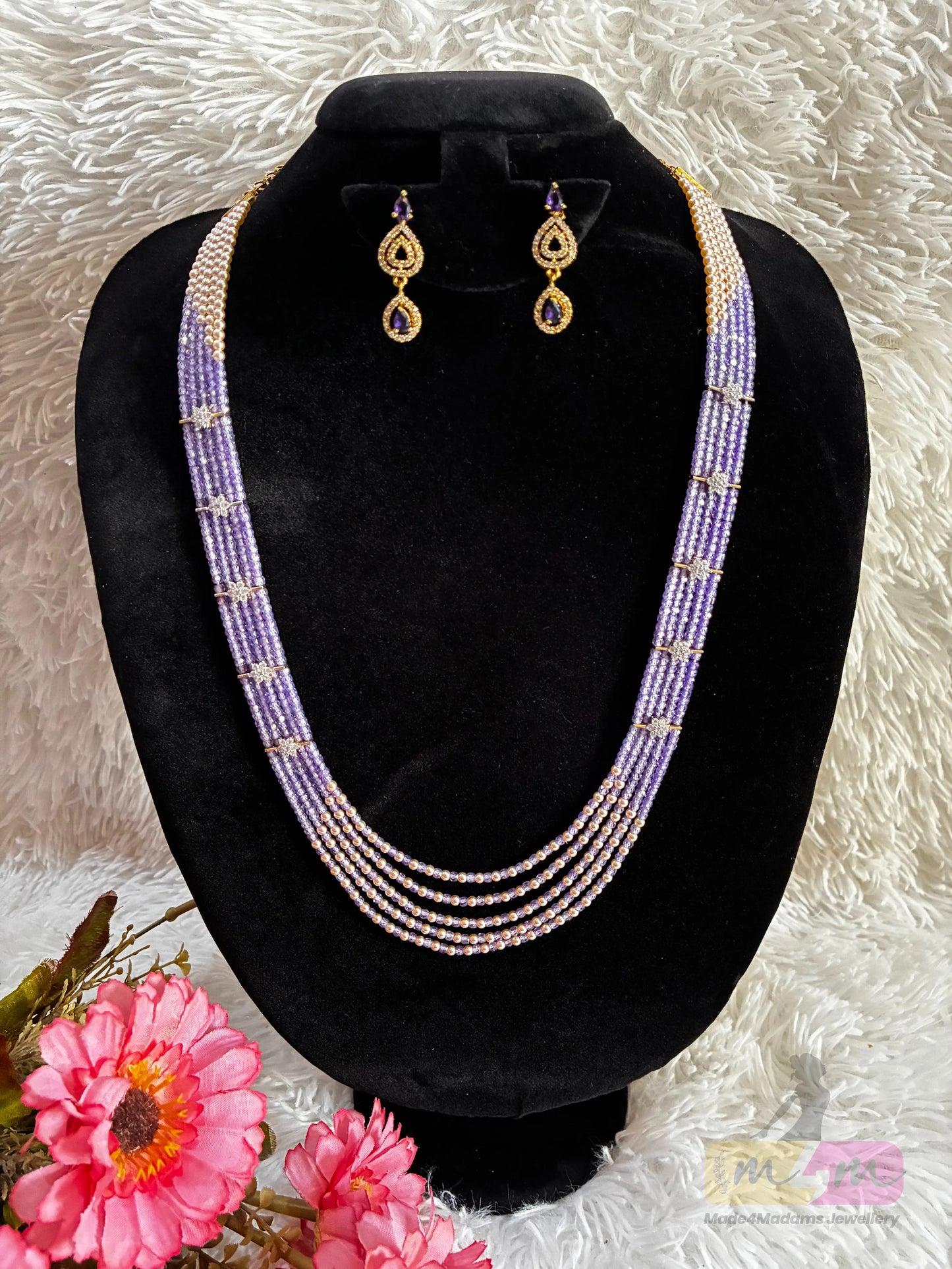 Original Swarovski & CZ Beaded 5 Layered Haram Necklace Made4Madams