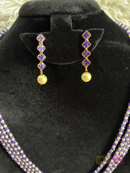 Swarovski & CZ Beaded 4 Layered Haram Necklace with Earrings Made4Madams