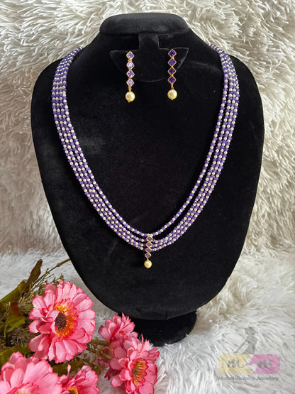 Swarovski & CZ Beaded 4 Layered Haram Necklace with Earrings Made4Madams