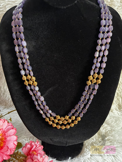 Triple-Strand Green Beaded & Gold balls Haram Necklace Made4madams