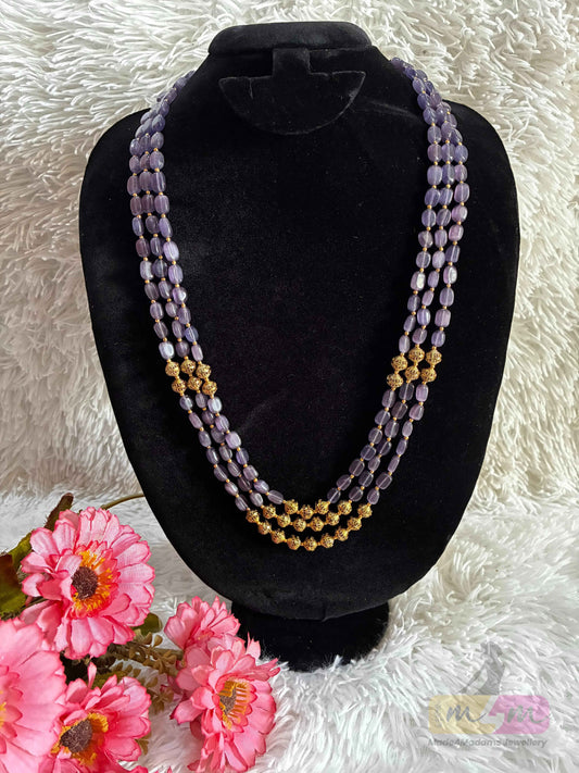 Triple-Strand Green Beaded & Gold balls Haram Necklace