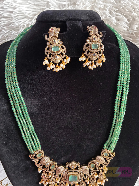 Five- Strand Beaded Necklace Set with Antique Gold Pendant & Earrings Made4Madams