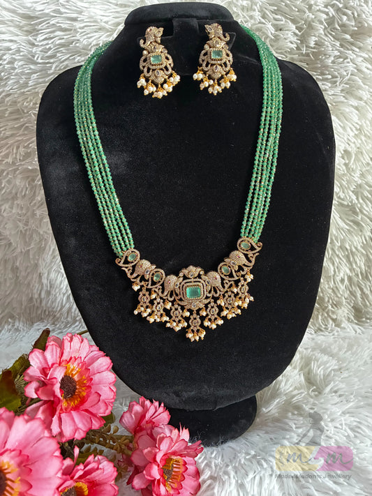 Five- Strand Beaded Necklace Set with Antique Gold Pendant & Earrings Made4Madams