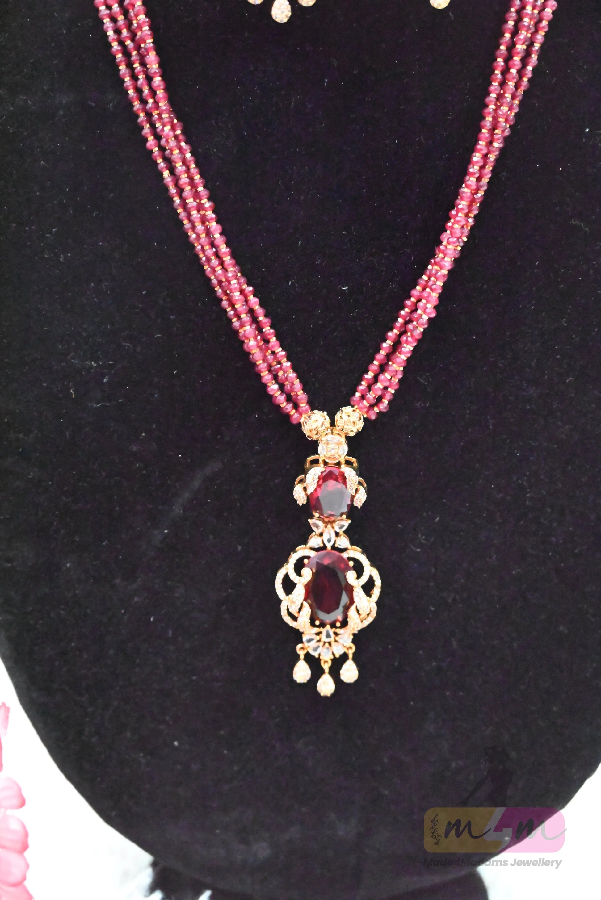 Elegant Beaded pendant Necklace Set with Earrings Made4Madams