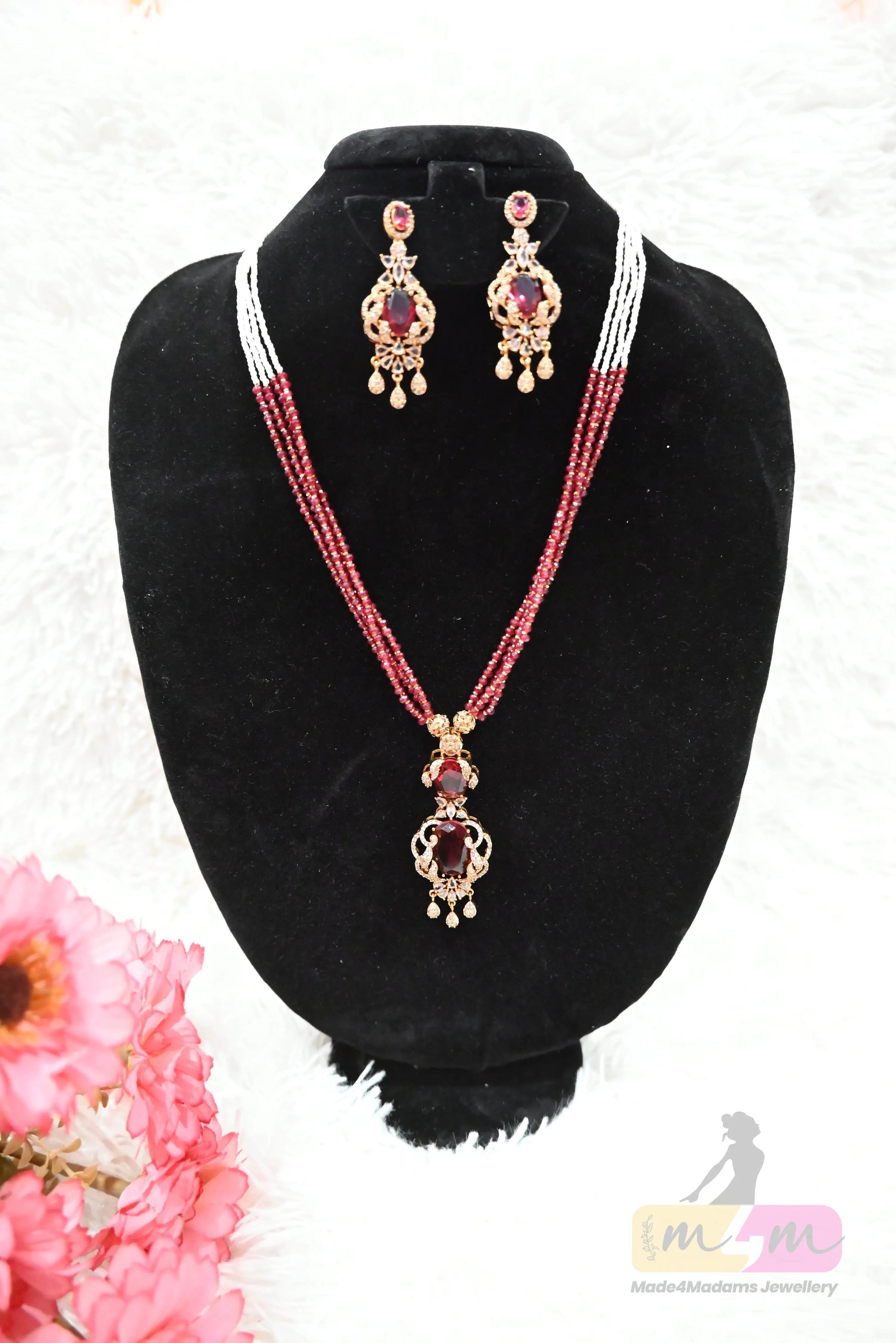Elegant Beaded pendant Necklace Set with Earrings Made4Madams