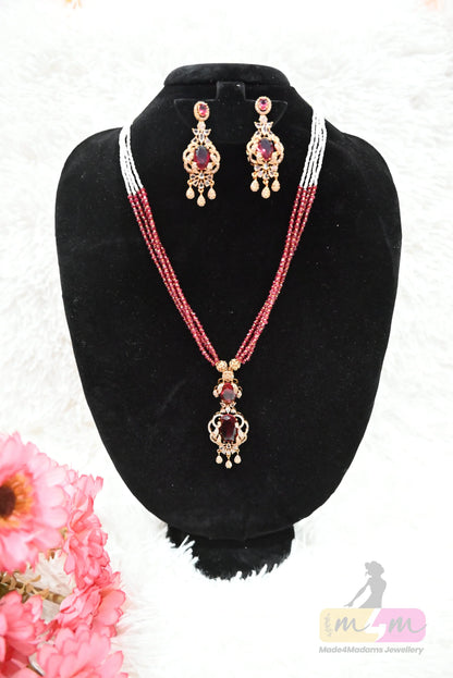 Elegant Beaded pendant Necklace Set with Earrings Made4Madams