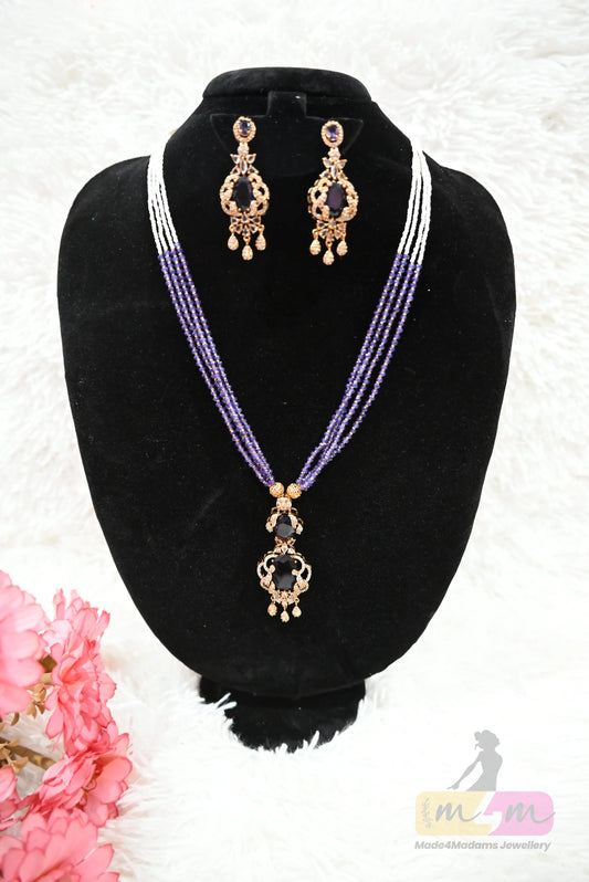 Elegant Beaded pendant Necklace Set with Earrings Made4Madams