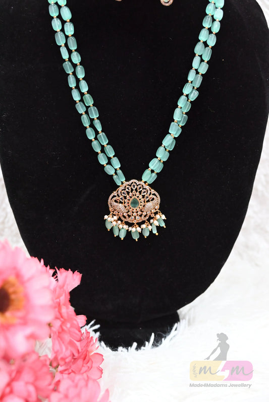 Elegant Aqua green Bead Necklace Set with Earrings Made4Madams