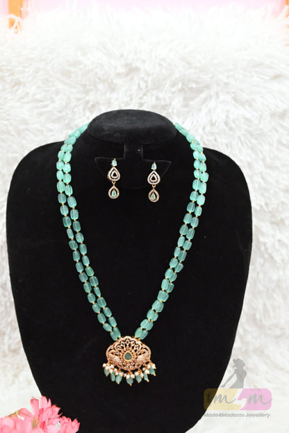 Elegant Aqua green Bead Necklace Set with Earrings Made4Madams