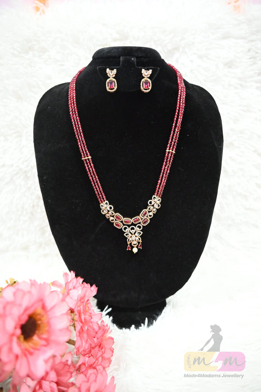 Elegant Maroon Bead Necklace Set with Earrings Made4Madams