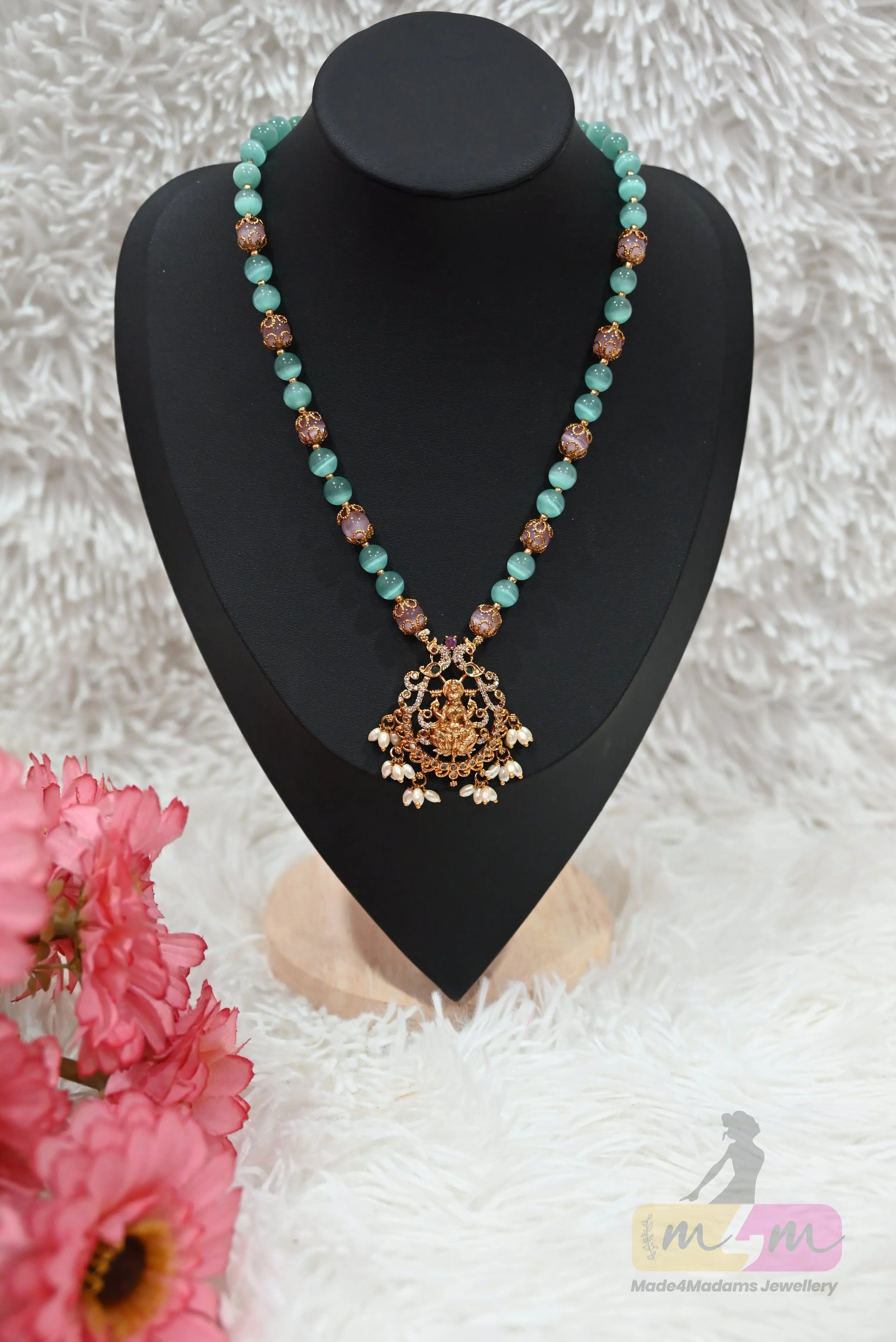 Aqua Green Bead Short  Necklace Made4Madams