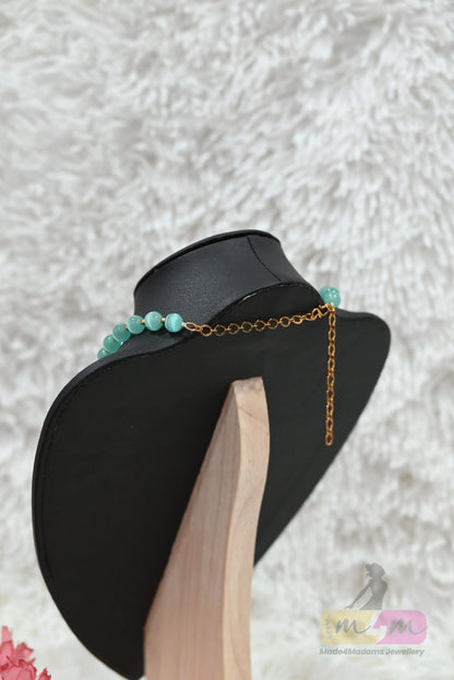 Aqua Green Bead Short  Necklace Made4Madams