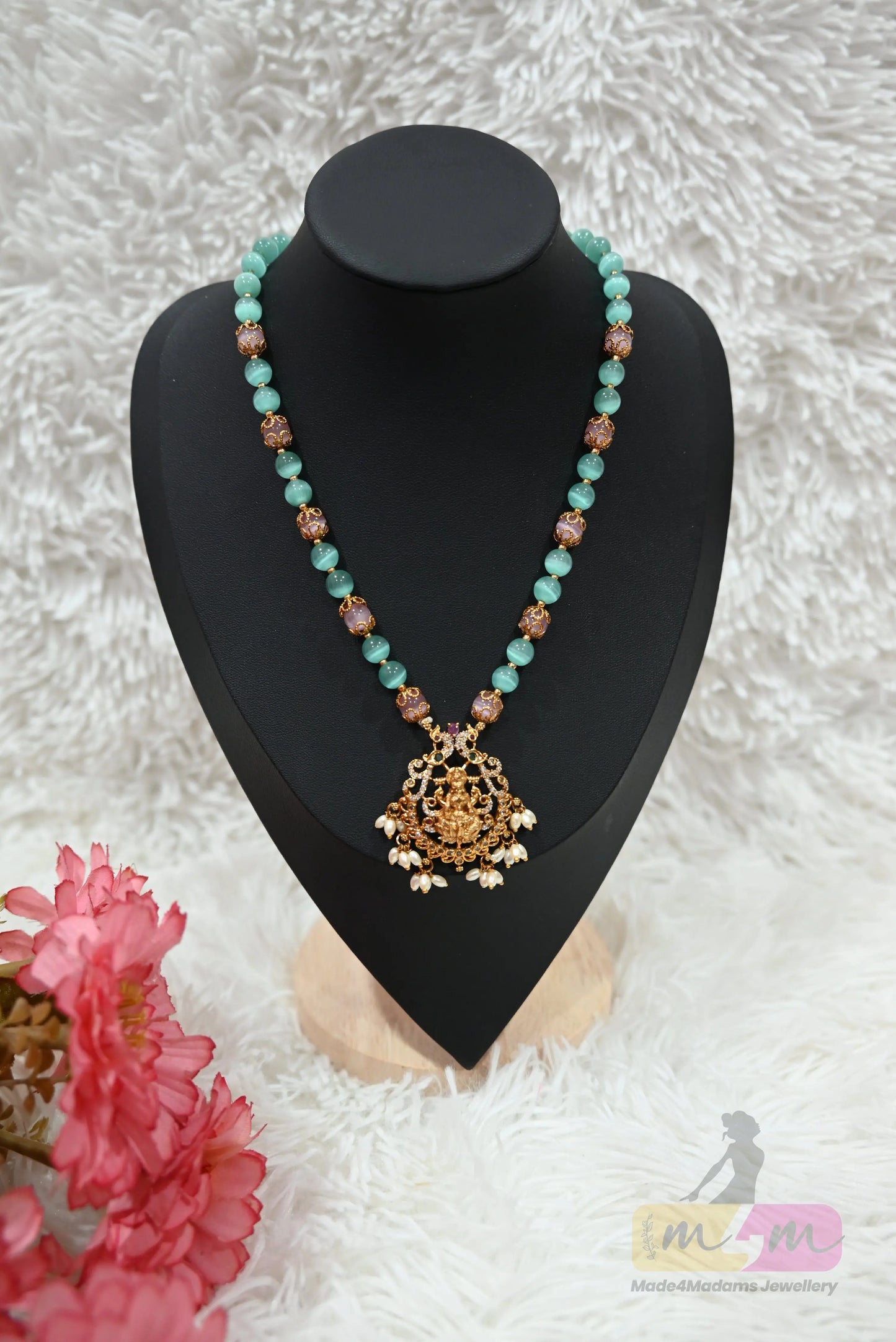 Aqua Green Bead Short  Necklace Made4Madams