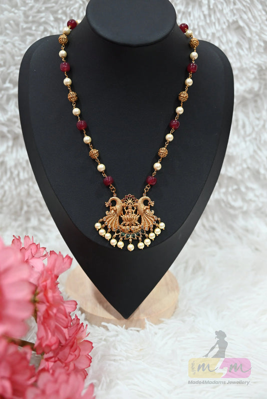 Maroon & Pearl Temple short Necklace Made4Madams