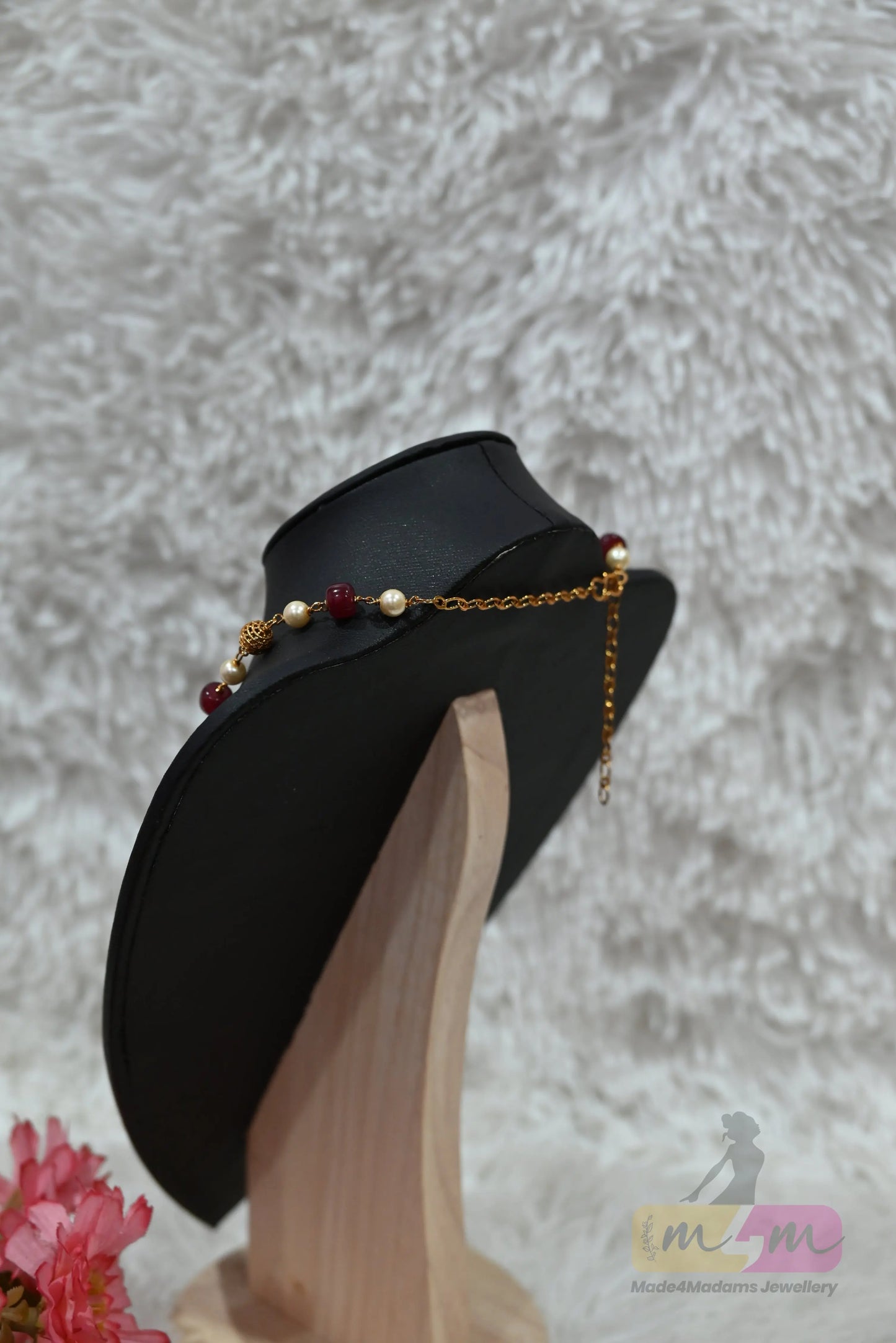 Maroon & Pearl Temple short Necklace Made4Madams