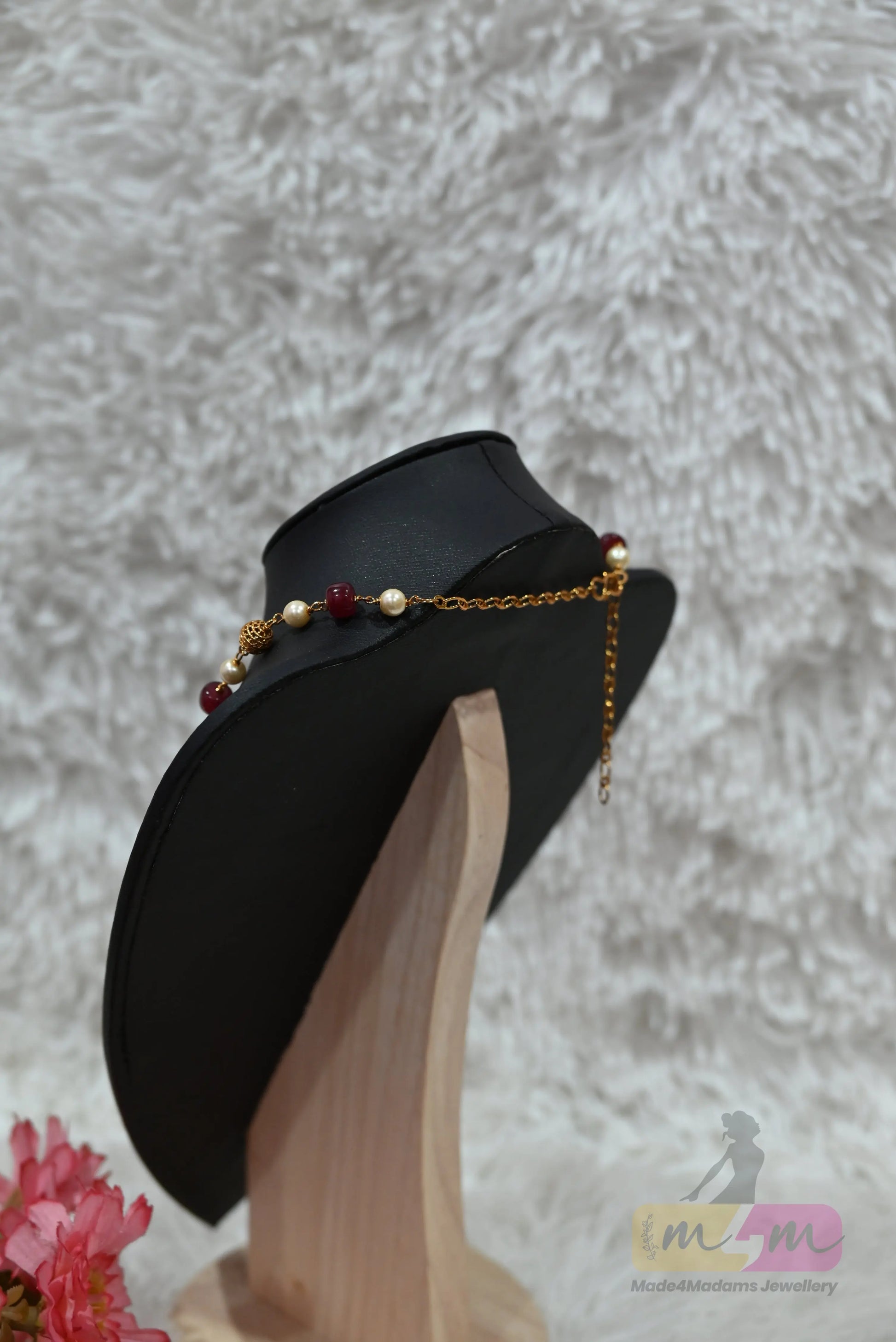 Maroon & Pearl Temple short Necklace Made4Madams