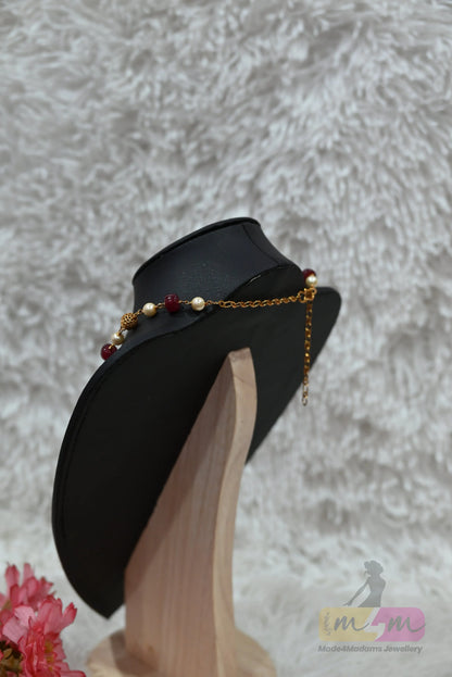 Maroon & Pearl Temple short Necklace Made4Madams
