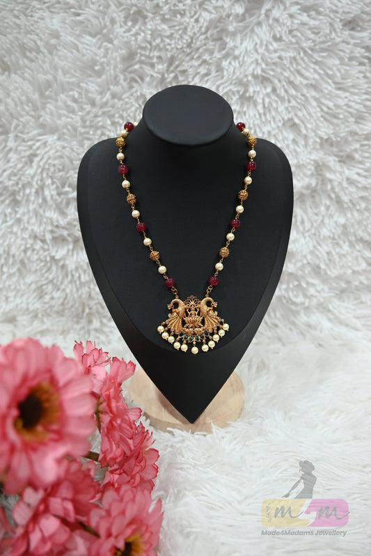 Maroon & Pearl Temple short Necklace Made4Madams
