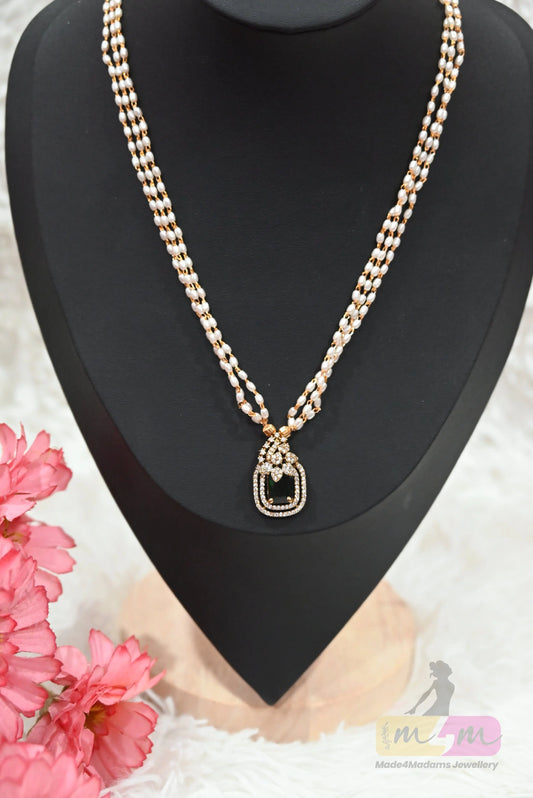 Double-Strand white rice Beads short Necklace with Crystal Pendant Made4Madams