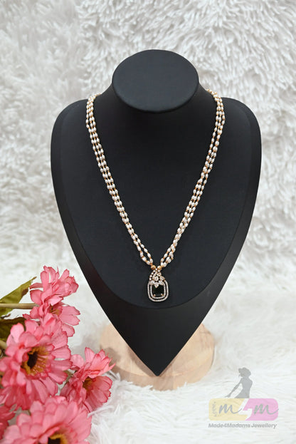 Double-Strand white rice Beads short Necklace with Crystal Pendant Made4Madams