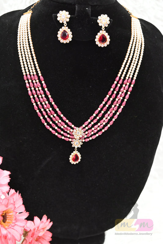 Five layered Original Swarovski & cut Beads Necklace Set with Earrings Made4Madams