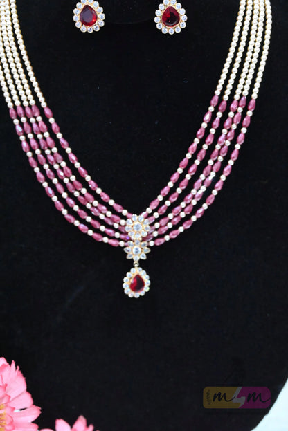 Five layered Original Swarovski & cut Beads Necklace Set with Earrings Made4Madams