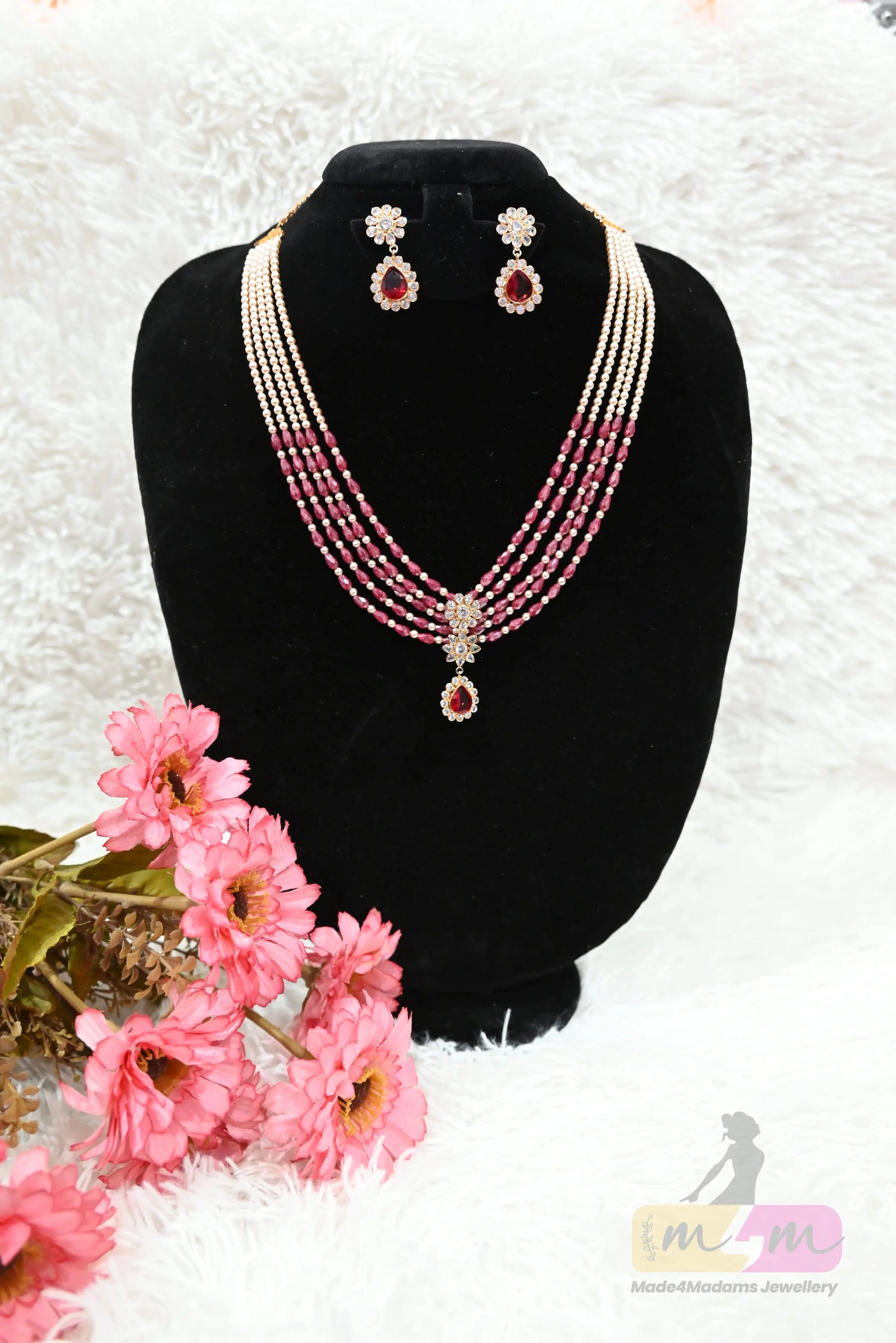 Five layered Original Swarovski & cut Beads Necklace Set with Earrings Made4Madams
