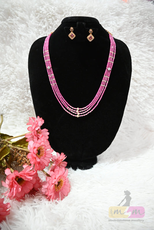 Layered Swarovski & CZ Beaded Haram necklace with Earrings Made4Madams