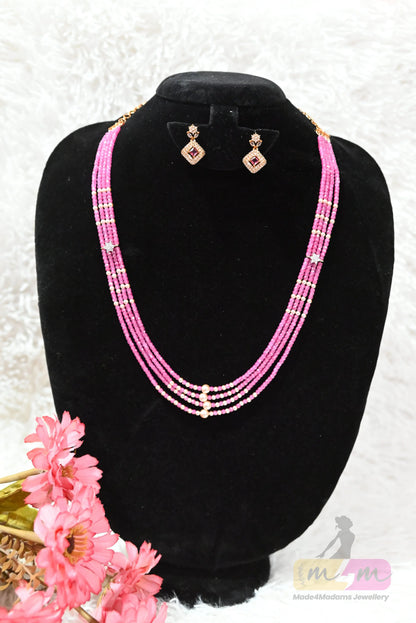 Layered Swarovski & CZ Beaded Haram necklace with Earrings Made4Madams