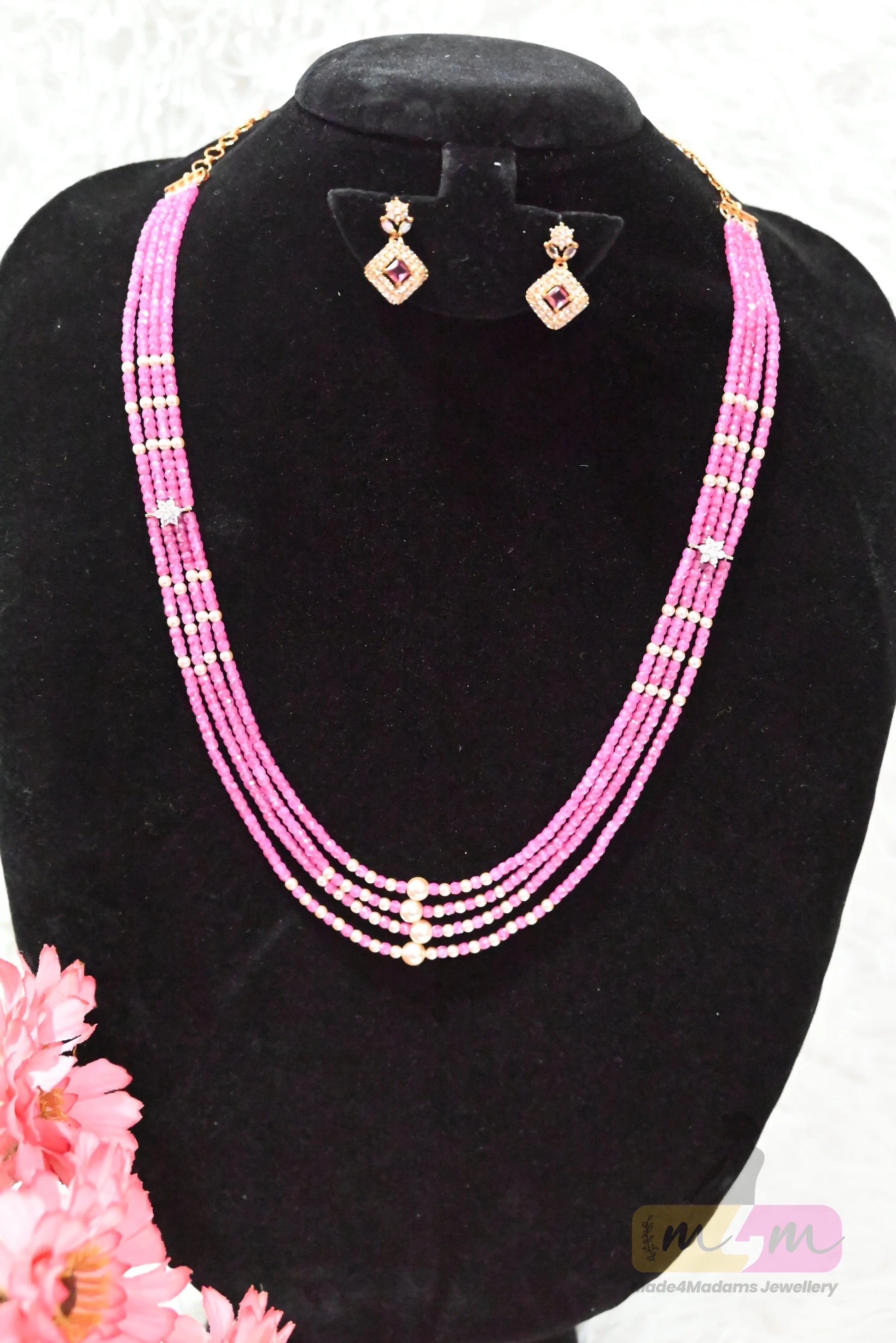 Layered Swarovski & CZ Beaded Haram necklace with Earrings Made4Madams