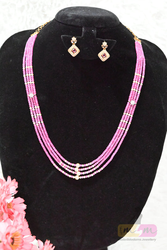 Layered Swarovski & CZ Beaded Haram necklace with Earrings Made4Madams