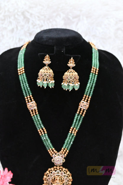 Green Bead Temple Necklace Set with Jhumka Earrings Made4Madams