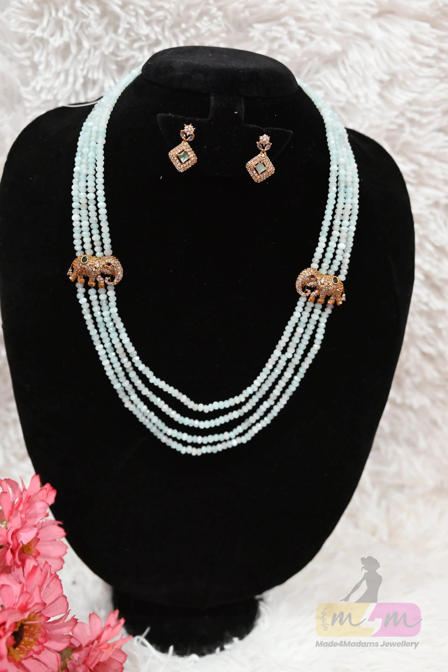 Multi-Strand Bead Necklace Set with Elephant Motifs Made4Madams