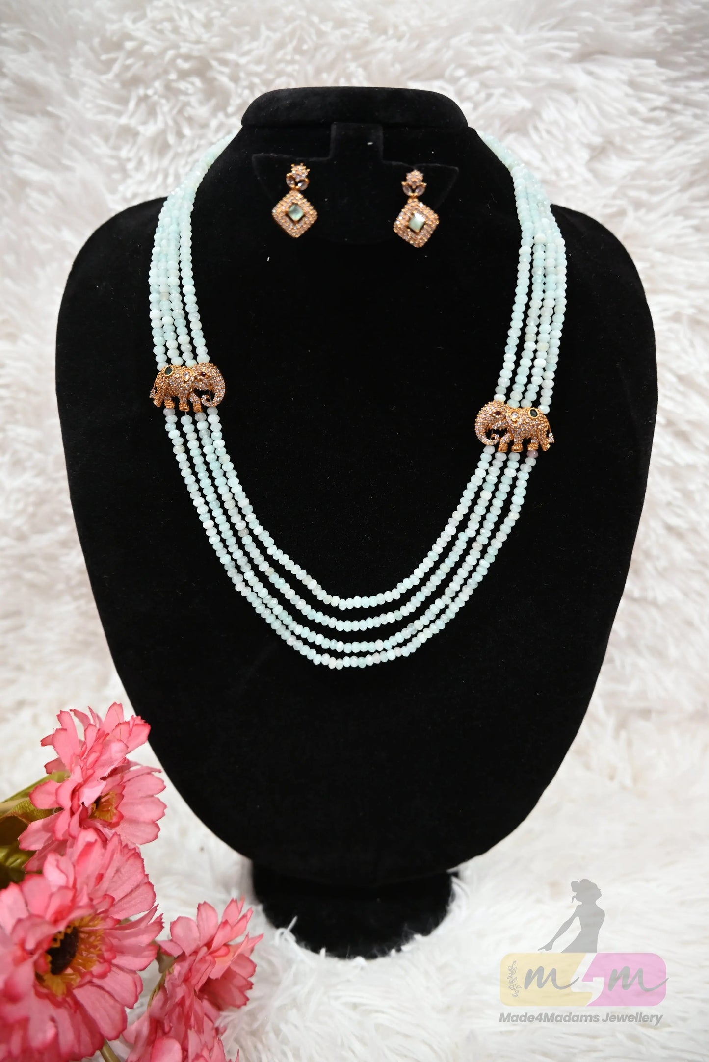Multi-Strand Bead Necklace Set with Elephant Motifs Made4Madams