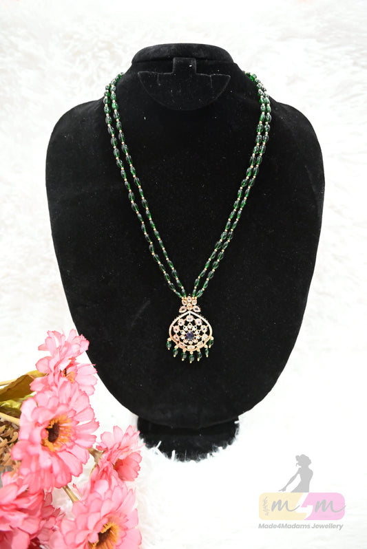 Emerald Green Bead Necklace with Designer Pendant Made4Madams