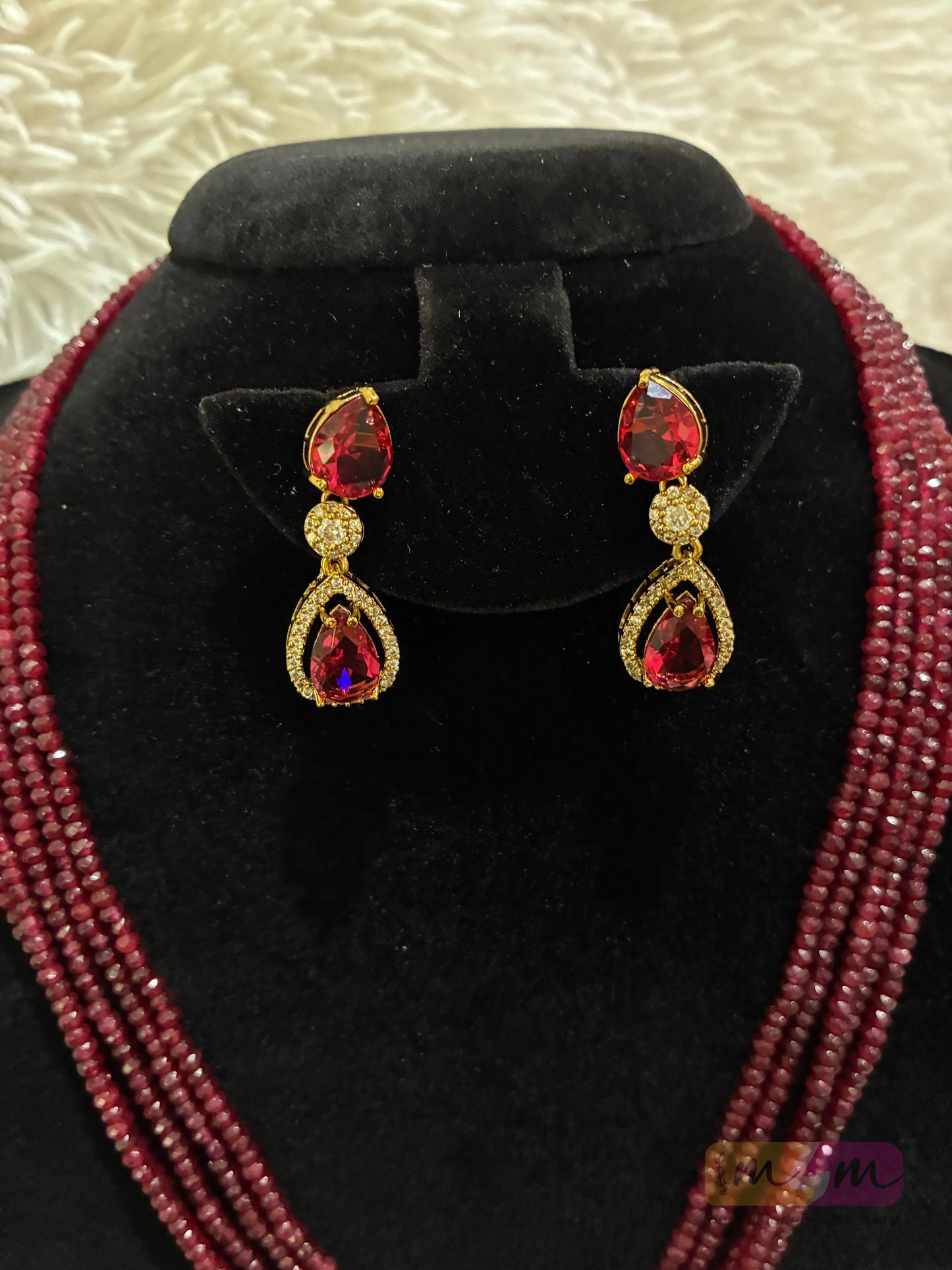 Multi-Strand Beaded Necklace Set with Kundan Pendant & Earrings Made4Madams