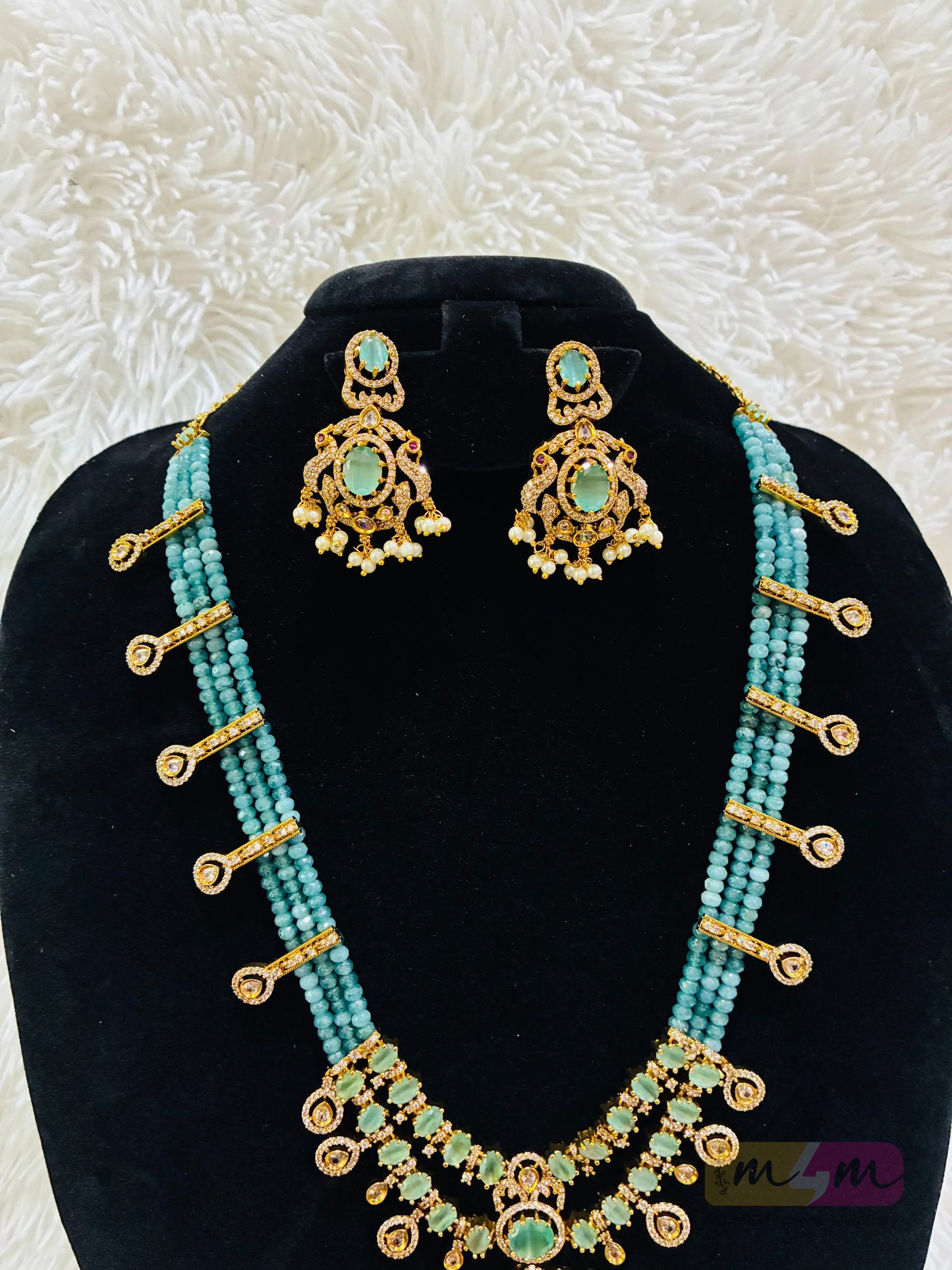 Ethinc Rich Look Beaded Kundan Necklace with Earrings Made4Madams