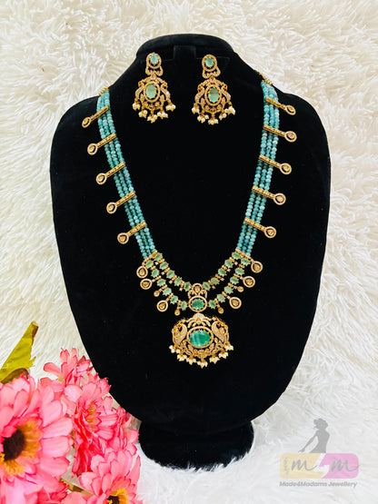 Ethinc Rich Look Beaded Kundan Necklace with Earrings Made4Madams