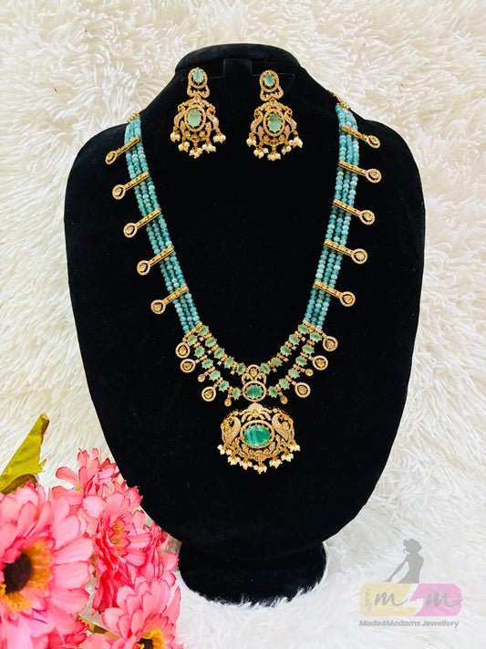Ethinc Rich Look Beaded Kundan Necklace with Earrings Made4Madams